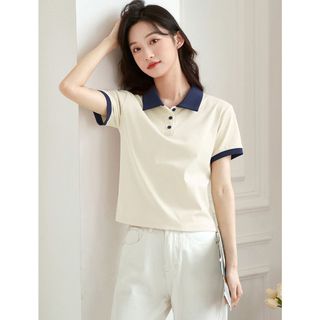 【Nên mua】áo kiểu nữ polo tay ngắn hai màu, cổ polo dáng ôm nhẹ, chất cotton mềm thoáng mát