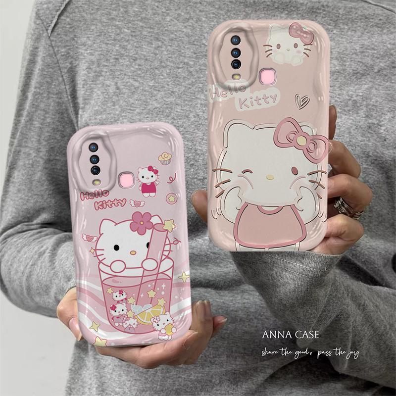 Vỏ Cho VIVO Y17 Y12 Y15 Y12i Y11 2019 Vỏ Kem Hoạt Hình Cặp Đôi Mèo Mềm TPU 3D Sóng Silicon Vỏ Điện Thoại