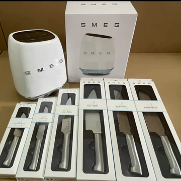 Bộ dao Smeg bằng thép không gỉ màu trắng, bộ 7 dao thép không gỉ Đức, dao nhà bếp và dụng cụ nhà bếp.