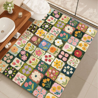 Thảm Lau Chân Tảo Cát Hoa Vintage, Thảm Trải Sàn Nhà Tắm Siêu Thấm Hút, Khô Nhanh Decor Nhà Cửa