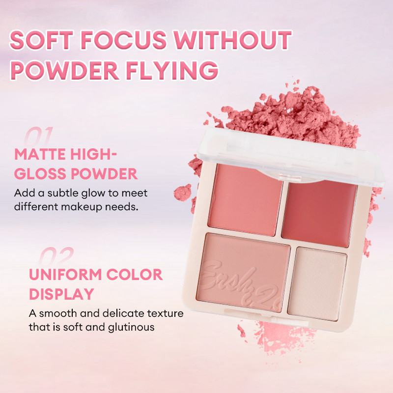 【Roshy】🍧Phấn Má Hồng  4 ô Nhũ Sáng Highlight Trang Điểm Tích Hợp Phấn Mắt Nhũ Lì bền màu