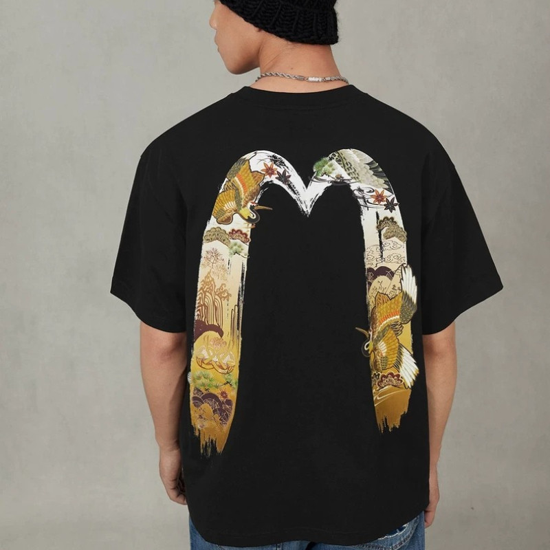 Áo sơ mi unisex vintage cotton, họa tiết chữ M lớn màu vàng, size XS đến 3XL