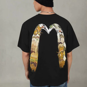 Áo sơ mi unisex vintage cotton, họa tiết chữ M lớn màu vàng, size XS đến 3XL