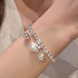 Kt Mèo Chuông Ngọt Ngào Dễ Thương Vòng Tay Nữ Ánh Sáng Sang Trọng Niche Thiết Kế Cao Cấp Vòng Tay Trang Sức Đính Hạt
