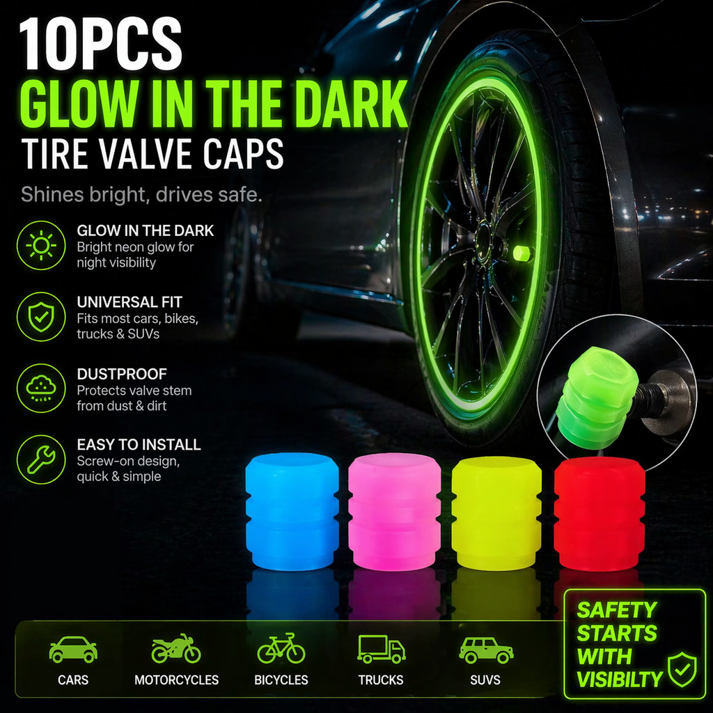 Dạ Quang Nắp Van 1 / 4 Cái Phát Sáng Trong Bóng Tối Lốp Van Cắm Đa Năng Bánh Xe Trung Tâm Dành Cho Ô Tô Xe Máy Xe Đạp Trang Trí Ngoại Thất