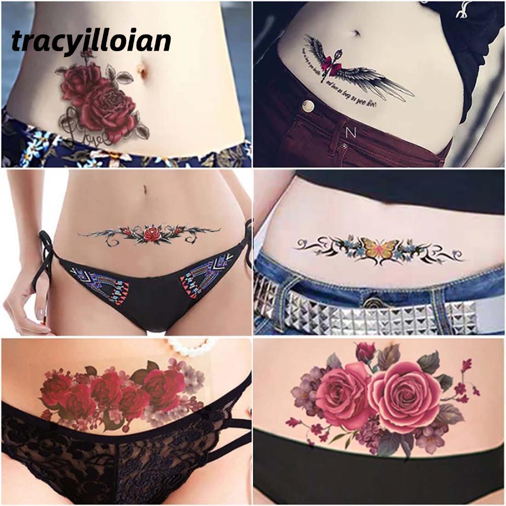Decal Body TattooTRACEILLOIAN Chống Thấm Nước - Nghệ Thuật Gợi Cảm Với Thiết Kế Đen, Hoa Hồng Và Bướm
