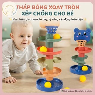 Bé Spin Tháp Xếp Chồng Bóng Đồ Chơi Cảm Giác Động Cơ Kỹ Năng Theo Dõi Trực Quan PVC ABS