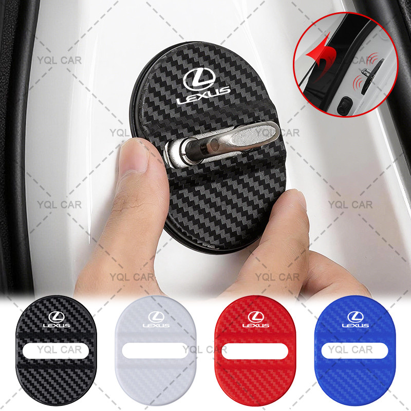 1 / 4 Sợi Carbon Cửa Ô Tô Chống Sốc Bao Da Logo Ô Tô Khóa Cửa Miếng Dán Cho Xe Lexus RX300 RX450 IS200 IS250 IS300 GS300