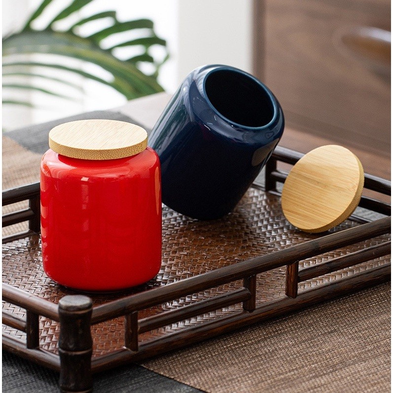 Hũ, Bình Đựng Trà Bằng Sứ Cảnh Đức Trấn Có Nắp Bằng Gỗ Tre Rất Kín