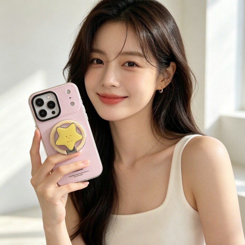 Dễ Thương INS Từ Điện Thoại Cầm Chân Đế Có Gương Sáng Tạo 3D Hoạt Hình Ngôi Sao Vàng Gấp Giá Đỡ Ngôi Sao Để Bàn Giá Đỡ Cho Iphone