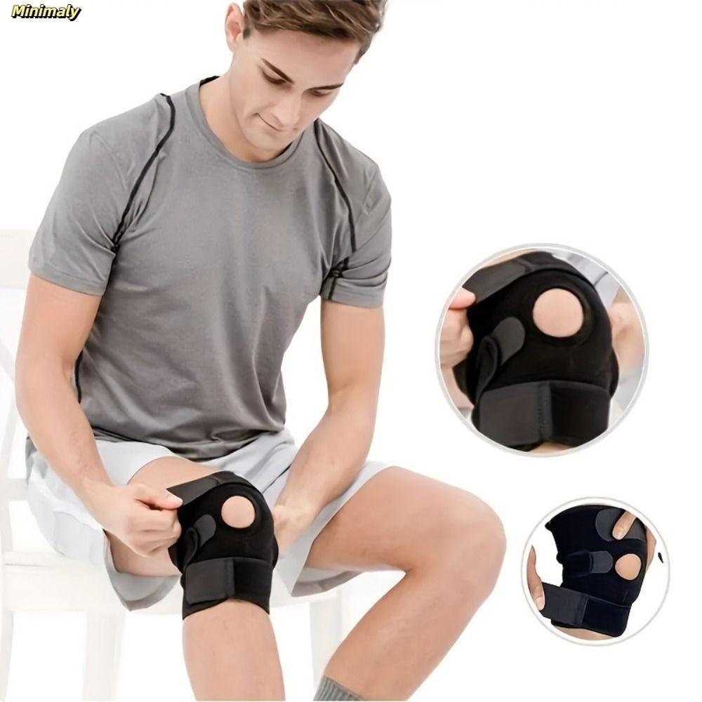 Nẹp hỗ trợ đầu gối MINIMALY, Dây đeo băng bánh chè thể thao màu đen thoáng khí, An toàn thể thao Phù hợp với lò xo cao su tổng hợp 154.32LB Tay cầm đầu gối thoải mái Chạy bộ thể dục