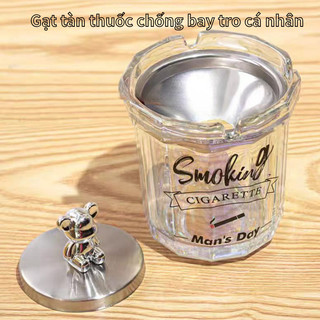 Gạt Tàn Thuốc Bằng Thủy Tinh Cao Cấp, Nắp Inox, Gạt Tàn Sáng Tạo, Chống Gió, Chống Bay Tro, Chống Mùi Lạ