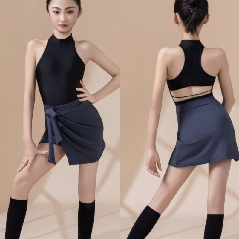 💕Chỗ💕 Chân Váy Khiêu Vũ Latin Tiêu Chuẩn Cuộc Thi Trang Phục Cô gái Cổ Cao Dây Buộc Váy Quấn Vai