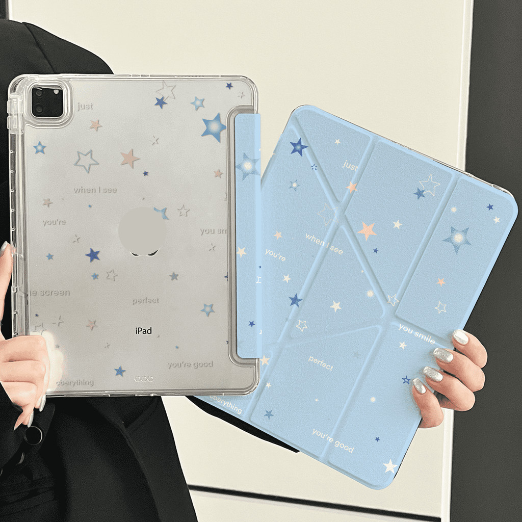 Vỏ Da Trong Suốt Blue Stars Cho Mini6 Mini7 A17Pro IPad 5 6 7 8 9 10 11 A16 12 A19 Air 2 3 4 5 6 7 Air 11 M2 M3 M4 2026 Pro10.5 Pro11 M4 M5 Pro13 2024 2025