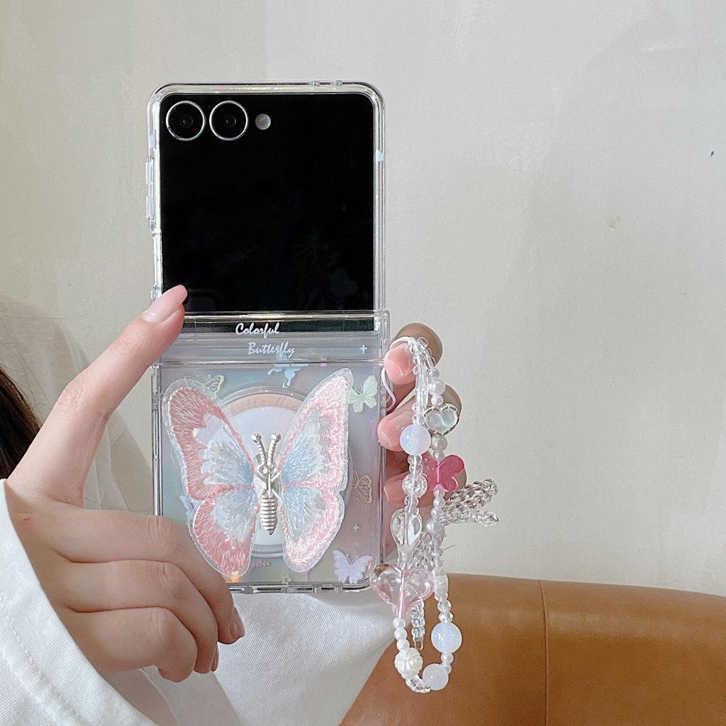 Thích hợp cho Samsung Galaxy ZFlip7 ZFlip6 Vỏ điện thoại từ tính có dây buộc thiết kế hình con bướm và vỏ cứng gấp tương thích với ZFlip 7 6 5 4 3 5G N3 Vỏ bảo vệ lật