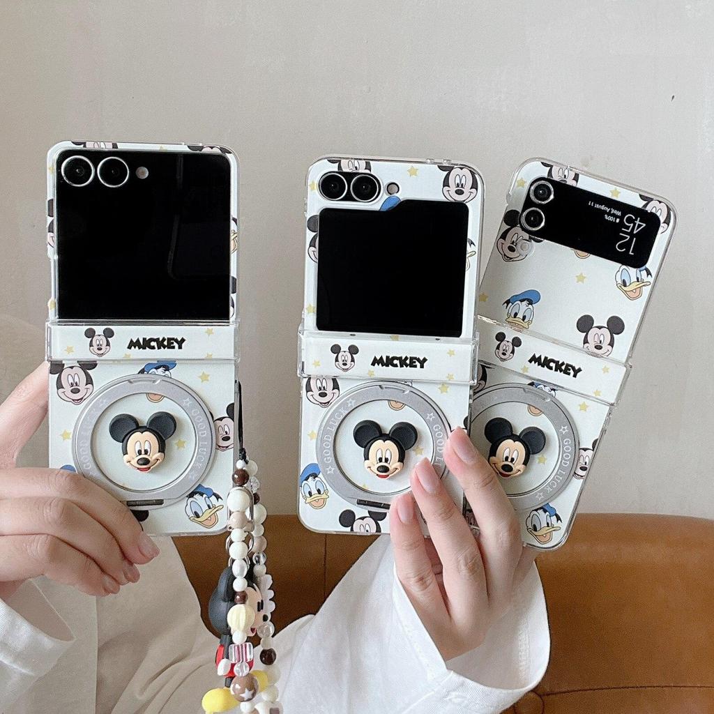 Thích hợp cho Samsung Galaxy ZFlip7 ZFlip6 Chuột Mickey xoay khung ốp điện thoại bao gồm dây buộc gấp vỏ cứng ZFlip 7 6 5 4 5G N3 Flip Mix Flip 2 vỏ bảo vệ