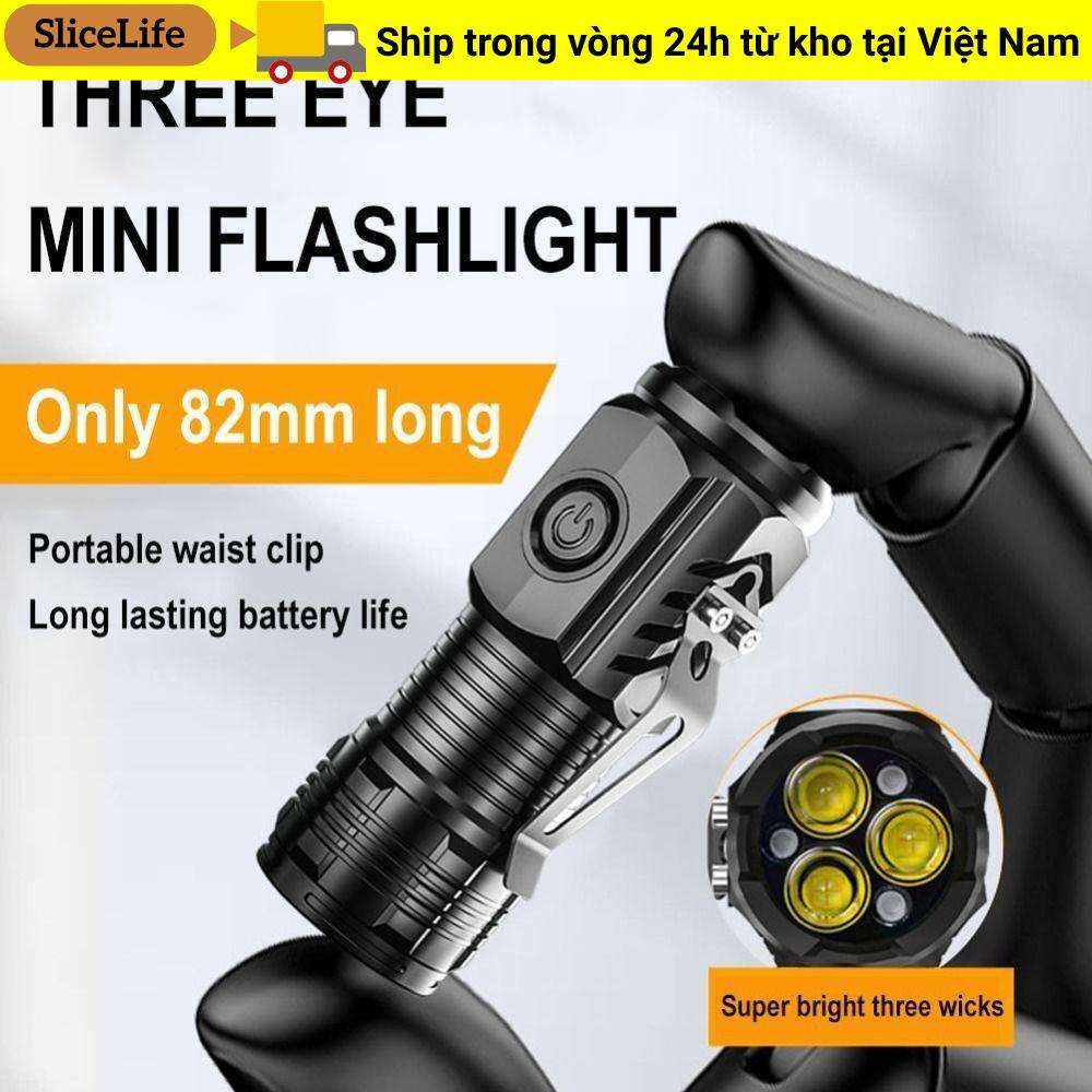 Đèn pin Mini SLICELLIFE, Đèn pin ngón tay cái ba mắt ABS, Đèn pin cầm tay chiếu sáng siêu mạnh có thể sạc lại 5 bánh răng