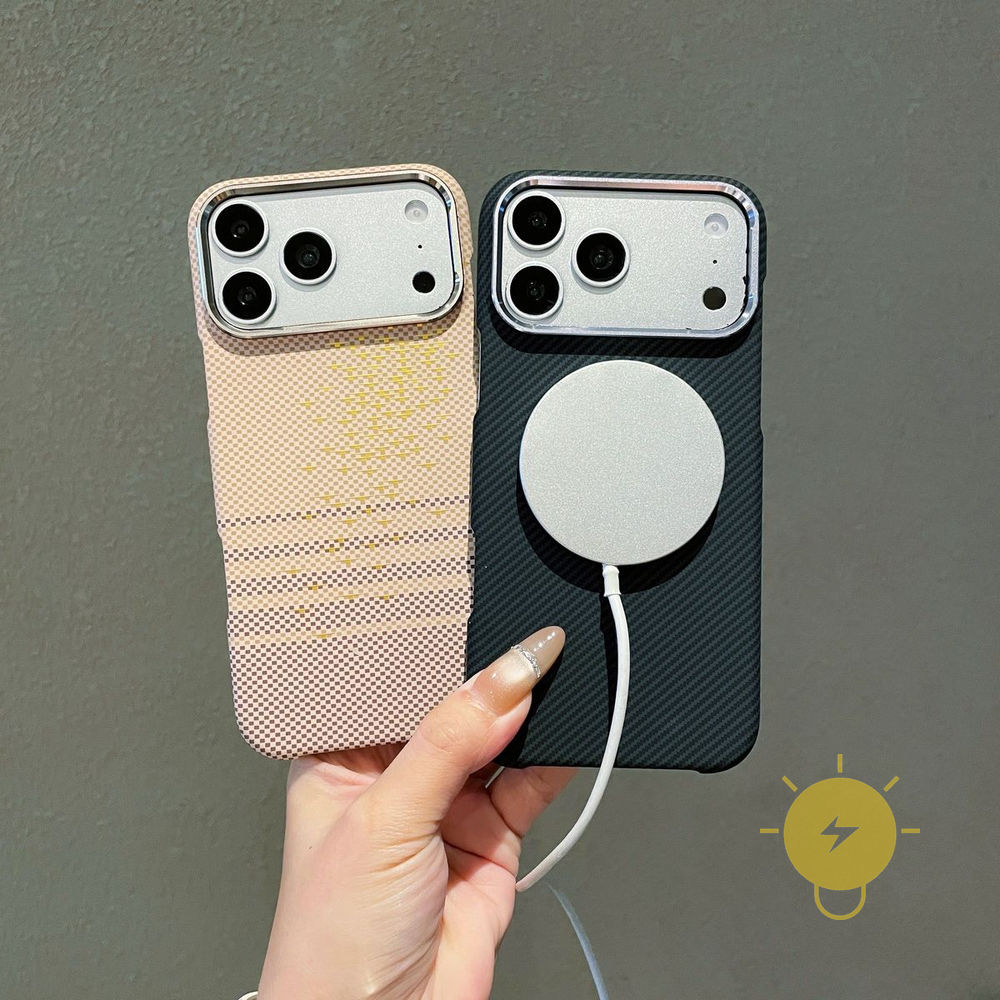 Phone Case For iPhone 17 Pro Max 16 15 14 13 PC TPU Magnetic Hard Grid Aesthetic Korean Cute