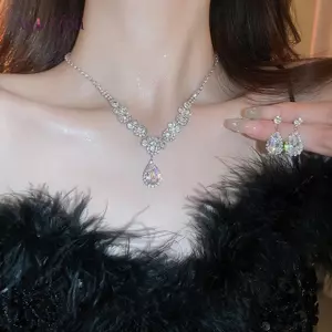 AqToCna Sang Trọng Giọt Nước Zircon Mặt Dây Chuyền Nelace Bông Tai Bộ Thanh Lịch Tinh Tế Pha Lê Nelace Nữ Cô Dâu Phù Dâu Trang Sức Cưới AqToCna