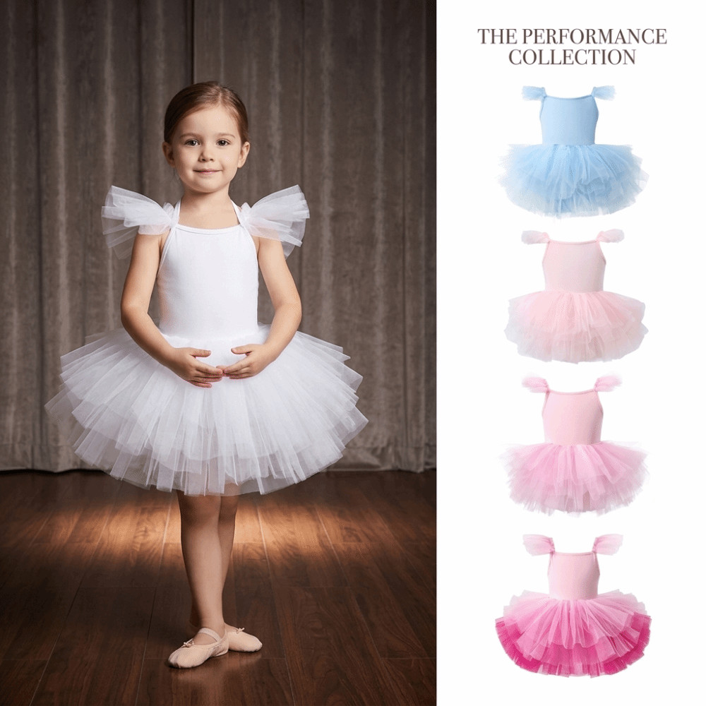 IFASIN Bé Gái Váy Ba Lê, Đầm Hoàng Tử Tay Ngắn Ba Lê TuTu Đầm, Chuyên Nghiệp Puffy Ballet Trình Diễn Trang Phục Chụp Ảnh