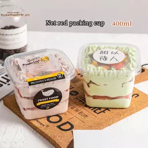TRTR 50 Chiếc Cốc Tráng Miệng Bằng Nhựa Có Nắp 400ml Có Thể Tái Sử Dụng Cupcake Hộp Vuông Trong Suốt Đơn Món Tráng Miệng Hộp Kín Bánh Mousse Hộp Bảo Quản VN