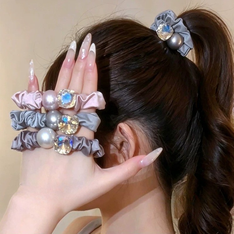 Đơn Giản Không Làm Tổn Thương Tóc Phong Cách Mới Nhẫn Tóc Thời Trang Độ Đàn Hồi Cao Giả Ngọc Trai Tóc