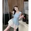 Phong cách nhẹ nhàng Áo Vest không tay không đều Bộ đồ nữ mùa hè eo cao thon gọn hơn Thiết kế váy hoa Bud Thiết kế cảm giác có dây buộc