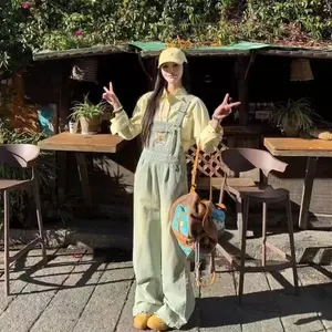 Áo liền quần Denim giặt cổ điển dành cho nữ mùa hè 2026 Phong cách mới Áo liền quần ống rộng dáng rộng dáng rộng đơn giản