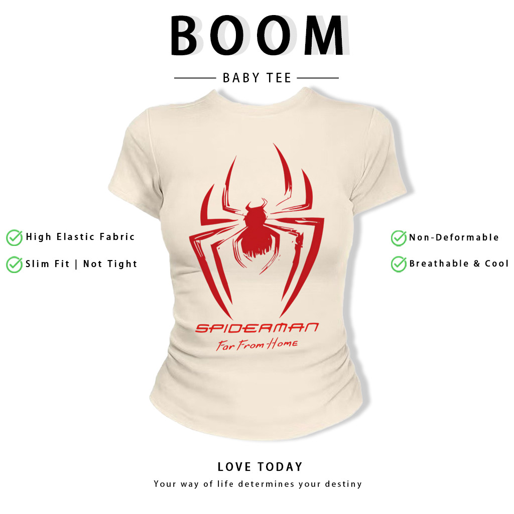 BOOM Áo Baby Tee Nữ Cotton Ôm Body-Áo Thun Ngắn Tay Y2K In Hình PhongCách Mùa Hè, Cổ Tròn Hàng Đầucách hàn quốc phongV79