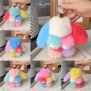 E-WOITD 15cm Lông Thỏ Móc Khóa Nữ Túi Chìa Khóa Ô Tô Mặt Dây Chuyền Trang Trí Túi Trang Sức Treo Phụ Kiện Quà Tặng E-WOITD