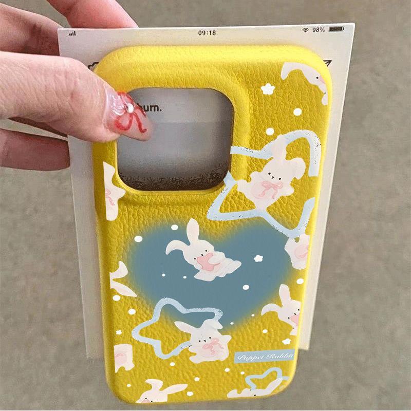 Blue Heart Star Miffy Rabbit cho iPhone 17promax trường hợp iPhone 14/13/12 giả da kết cấu