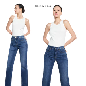 Quần Jean Nữ Ninomaxx Dáng Suông Xanh Dương RAWCORE DENIM Chất Vải Dày Độ Bền Cao Co Dãn Nhẹ 2508022