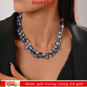 Vòng cổ đính cườm DUSKGLOW, Vòng cổ đầy màu sắc hai lớp thanh lịch, Phụ kiện trang sức không đều phóng đại thời trang Quà tặng dự tiệc
