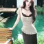 Phong cách thuần khiết của Pháp Màu cà phê Áo ngắn tay không đều dành cho nữ Xuân hè Xếp ly Ren trang trí Bộ hai mảnh