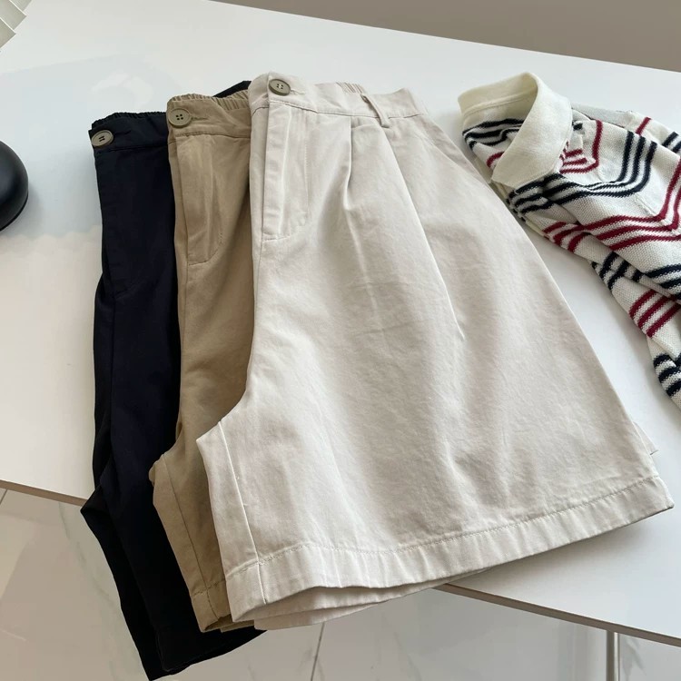 SUXI Quần ngắn ống rộng thông thường màu trơn nhẹ nhàng dành cho nữ mùa hè mới 260506