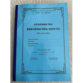 SỔ (100TRANG) DOANH THU – HÓA ĐƠN BÁN HÀNG / DỊCH VỤ S1A, S2A HKD Loại dày 100 trang bọc bóng kính bền đẹp.
