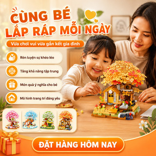 Mô hình lắp ráp nhà cây 4 mùa – Cây anh đào, vi hạt, trang trí bàn học – Đồ chơi giáo dục cho bé, mô hình mini