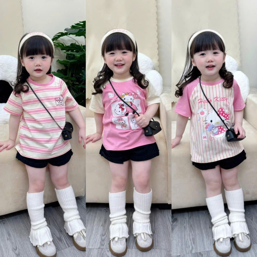 Sét Bé Gái HỌA TIẾT HELLOKYTY GIÁP LĂNG QC67 K.Kid Bộ Mùa Hè Chất Cotton Mềm Mát M88