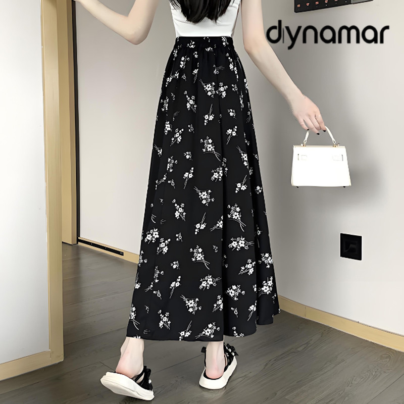 【dynamar】Chân váy cạp cao, chân váy dài in họa tiết hoa, chân váy xòe rộng, dành cho nữ.