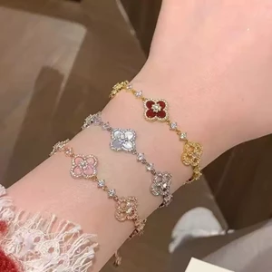 Thời Trang May Mắn Bốn Lá Cỏ Ba Lá Tự Nhiên Fritillary Kéo Vòng Tay Nữ Ánh Sáng Sang Trọng Hoa Vòng Tay Phụ Kiện ZCGG