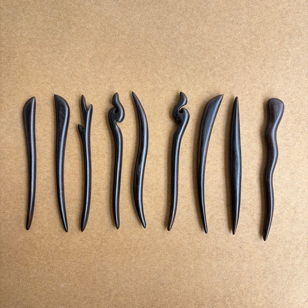 WHX [Bộ sưu tập kẹp tóc gỗ đàn hương 12cm] Kẹp tóc gỗ đàn hương nguyên bản#发簪#发钗