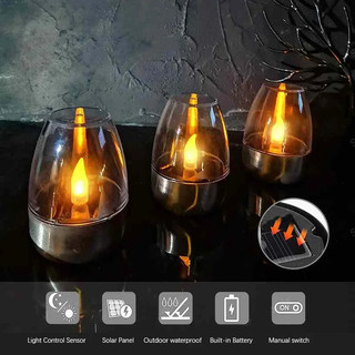 Đèn LED Năng Lượng Mặt Trời Nến Đèn Ngủ Có Thể Sạc Lại Ngọn Lửa Cho Tiệc Cưới Trang Trí Sân Vườn Ngoài Trời Chống Thấm Nước Năng Lượng Mặt Trời Nến Đèn