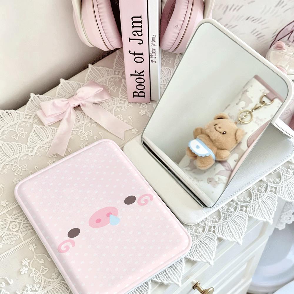 Gương gập mini trang điểm họa tiết mặt heo pastel dễ thương phong cách nữ tính cho học