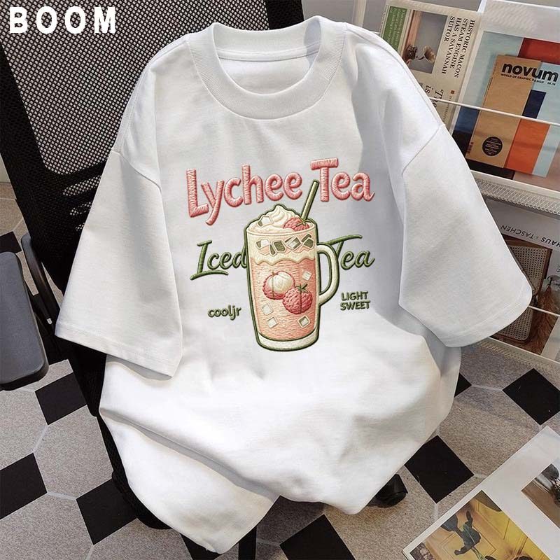 Áo thun chữ thêu nữ kiểu hàn quốc form rộng tay lỡ cổ tròn cotton mát - hè hot trend in cách dễ thương- Local brand #17