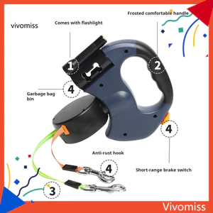 2 Dây Xích Chó Có Thể Thu Vào Kép Cho Chó Nhỏ – 360° Túi Poop có đèn Led không bị rối – Hoàn hảo để chạy bộ huấn luyện đi bộ đường dài Đông Nam Á Chì đôi bền bỉ