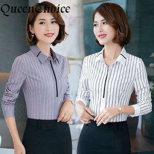 S-5XL Áo Sơ Mi Sọc Cổ Thời Trang Nữ Tay Dài Công Sở Áo Sơ Mi