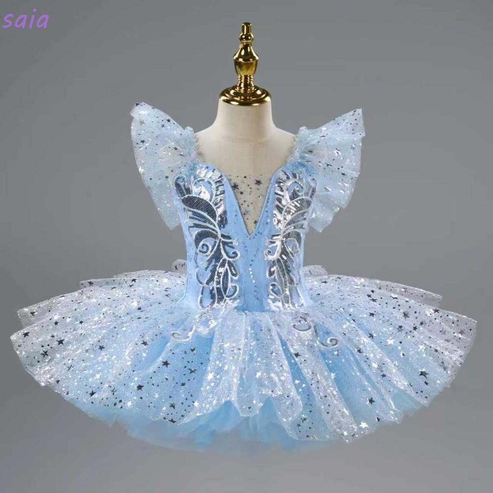 Đầm Ballet Trẻ Em SAIA, Tutu Ba Lê Trắng Hiện Đại, Đầm Dự Tiệc Thời Trang Champagne Sequin Đầm Công Chúa Trẻ Em