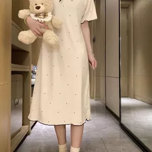 Váy Ngủ Nữ Mùa Hè Mỏng Tay Ngắn Giả Hai Mảnh Ngọt Ngào Phong Cách Công Chúa Giữa Viền Nơ Pyjama