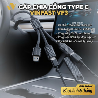 Vinfast VF3 Type C USB Hub Splitter 3 cổng Vỏ nhôm Cáp Nylon 10W 60W Dash Cam Sạc