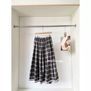 Váy kẻ sọc cổ điển phong cách Hàn Quốc, phù hợp với người hơi béo, Plus Size